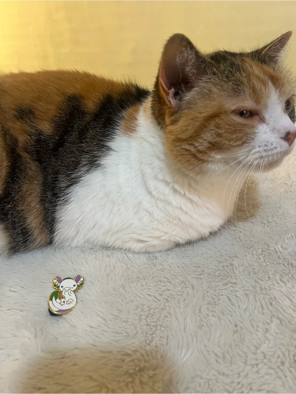 Adorable Genderqueer Pride Axolotl Enamel Pin in Gold